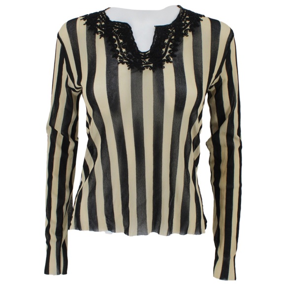 Jean Paul Gaultier Tops - RARE 90’s Vintage Jean Paul Gaultier Maille Black And Cream Striped Top